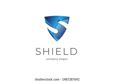 blauer Schildbrief s 3D-Logo, Vektorsymbol
