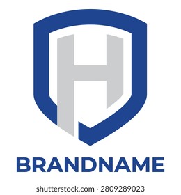 Blue shield logo with gray letter brand identity symbol icon