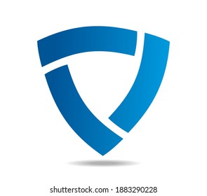 Escudo azul hecho de arcos separados, triángulo. Bucle de Mobius. Infinidad