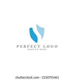 Blue shield with negative space shadow vector logo. Logo for security related company, brand, organization, and product.