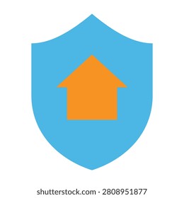 A blue shield with an orange house icon, symbolizing protection and security for homes and properties.