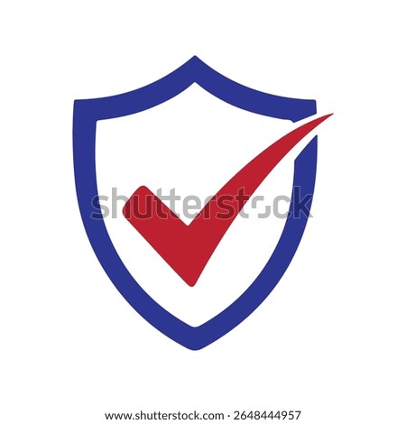 A blue shield outline contains a red check mark symbol on a white background.