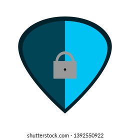 blue shield with padlock icon isolated on white background; protection and security concept. vector illustration  
