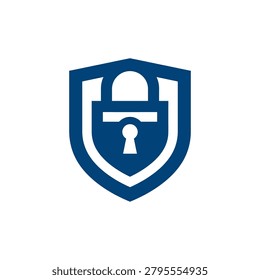 Blue shield padlock and keyhole security icon.