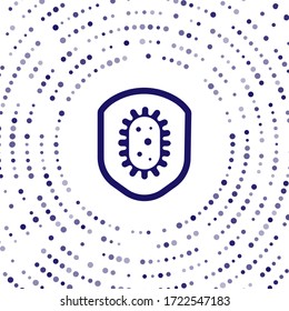 Blue Shield protecting from virus, germs and bacteria icon isolated on white background. Immune system concept. Corona virus 2019-nCoV. Abstract circle random dots. Vector Illustration