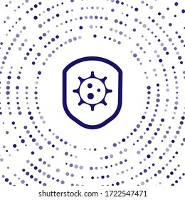 Blue Shield protecting from virus, germs and bacteria icon isolated on white background. Immune system concept. Corona virus 2019-nCoV. Abstract circle random dots. Vector Illustration