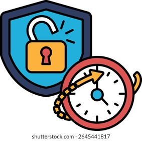 A blue shield with a red arrow pointing to the right and a lock on the left. The shield is protecting something important