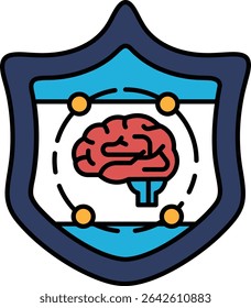 A blue shield with a red brain on it. The shield is designed to look like a brain