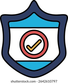 A blue shield with a red circle and a check mark. The shield is meant to represent protection or security