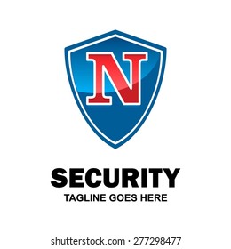 Blue Shield red typography logo. Abstract secure shield logo design - various geometric shapes - Security visual identity - Security Logo template design . Business sign identity vector illustration