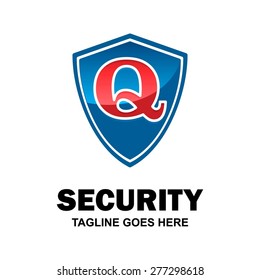 Blue Shield red typography logo. Abstract secure shield logo design - various geometric shapes - Security visual identity - Security Logo template design . Business sign identity vector illustration