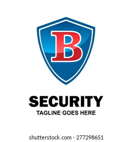 Blue Shield red typography logo. Abstract secure shield logo design - various geometric shapes - Security visual identity - Security Logo template design . Business sign identity vector illustration