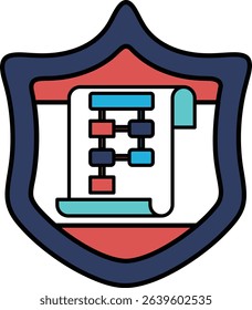 A blue shield with a red and white background. The shield has a blue and red outline and a white outline