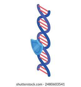 Blue shield safeguards a dna strand, symbolizing genetic security and the protection of sensitive biological data