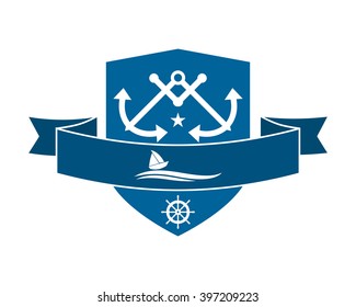 blue shield sailor anchor icon hook navy marine symbol image