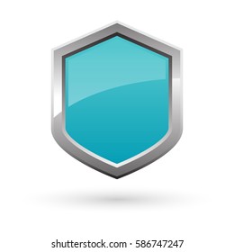 blue shield with shadow on white background. Vector illustration.