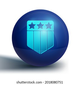 Blue Shield with stars and stripes icon isolated on white background. United States of America country flag. 4th of July. USA Independence day. Blue circle button. Vector