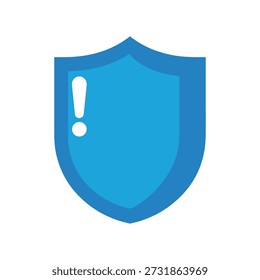 Blue shield symbol with exclamation mark indicating alert or caution