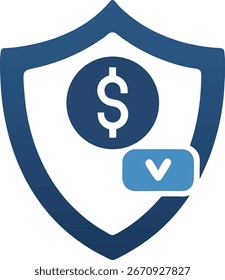 Un símbolo de escudo azul que representa la seguridad financiera, con un signo de dólar y una marca de verificación, que indica una transacción o inversión segura y aprobada.