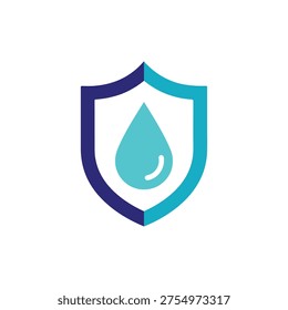 Blue shield with a turquoise water drop inside, symbolizing health and protection.