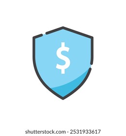 Escudo azul con signo de dólar blanco adecuado para servicios de seguridad financiera