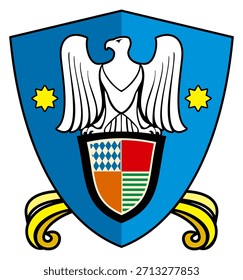 Um escudo azul com uma águia branca sobre ele