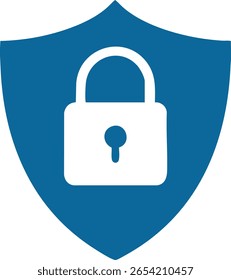 Escudo azul con el icono blanco del candado que representa la seguridad y la protección aislados en fondo transparente