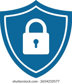 Escudo azul com proteção e segurança de ícone de cadeado branco isolado no fundo transparente