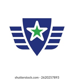 Blue Shield with Wings and a Green Star icon