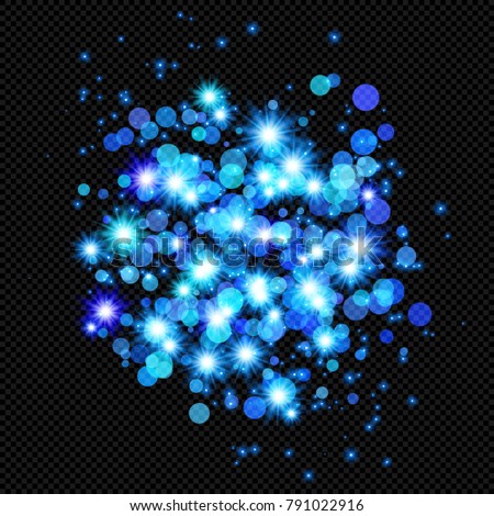 Blue Shine Flare Flash with Stur Dust and Bokeh Effect on Transparent Background  - Vector Radiant Sparkle
