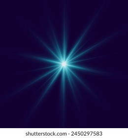 Blue shine gradient glitter, white bright flare. Glare texture. Glowing light effect stars bursts with sparkles. Glitter magical sun sparks on transparent background. Xmas lights. Vector