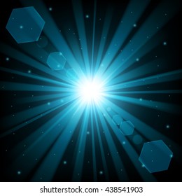 Blue shine with lens flare from darkness background