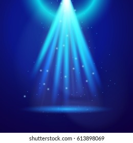 Blue Shine Light. Vector Illustration of Glowing Sparkle Element over Dark Background.
