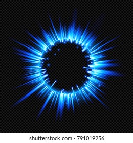 Blue Shine Starburst Flare Flash with Rays and Sparks on Transparent Background  - Vector Radiant Supernova Explosion
