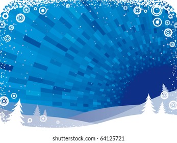 Blau-glänzender Winterhintergrund mit Weihnachtsbäumen