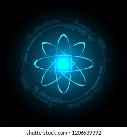 Blue Shining atom scheme. Vector illustration. dark background. digital. infographics. Abstract Technology background for computer graphic website internet. circuit.