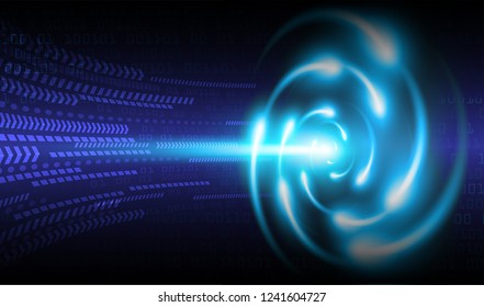 Blue Shining atom scheme. Vector illustration. dark background. digital.