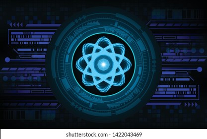 Blue Shining atom scheme. Vector illustration. dark background. digital. infographics. Abstract Technology background for computer graphic website internet. circuit.