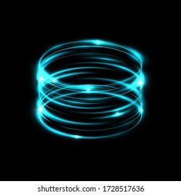 Blue Shining Blurry Circles. Luminous Rings. Glow Light Swirl Trail. Slow Shutter Speed Effect. Shiny Frame. Abstract Lucid Background. Transparent Light Vector Illustration