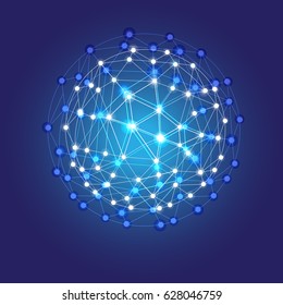 Blue shining cosmic grid shining sphere, vector concept