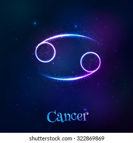 Blue shining cosmic neon zodiac Cancer vector symbol