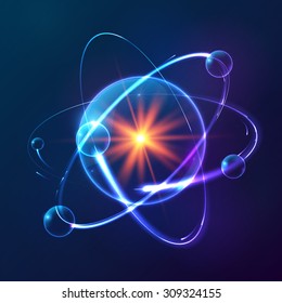Blue shining cosmic vector atom model - Shutterstock ID 309324155