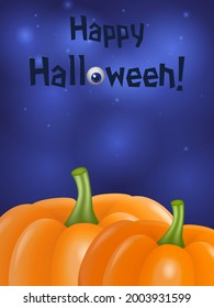 Blue shining Halloween card background with pumpkins. Vector illustration