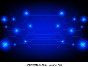 Blue shining lights on dark background, vector technology concept