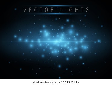 Blue shining magic light vector background.Circles and defocused particles. Design template