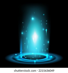 Blue shining portal ring. Magic particles glow. Vector illustration
