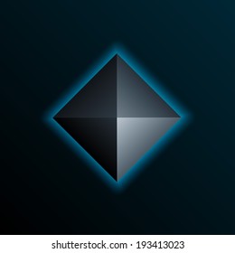 Blue shining pyramid on the dark background. Vector element.