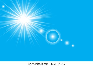 Blue shining ray sky. Summer, sunlight, nature, sky. Cold weather effect. Vector illustration. Stock image. EPS 10.