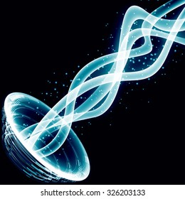 Blue shining space abstract background portal with waves. Vector illustration