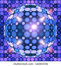 Blue shining sphere disco lights vector background